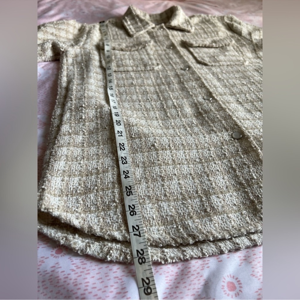 BB DAKOTA STEVE MADDEN Tweed Nevermind Boucle Snap Shirt Jacket Cream Tan Med - Picture 8 of 15